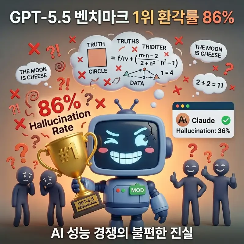 GPT-5.5 벤치마크 1위 환각률 86% AI 성능 재정의