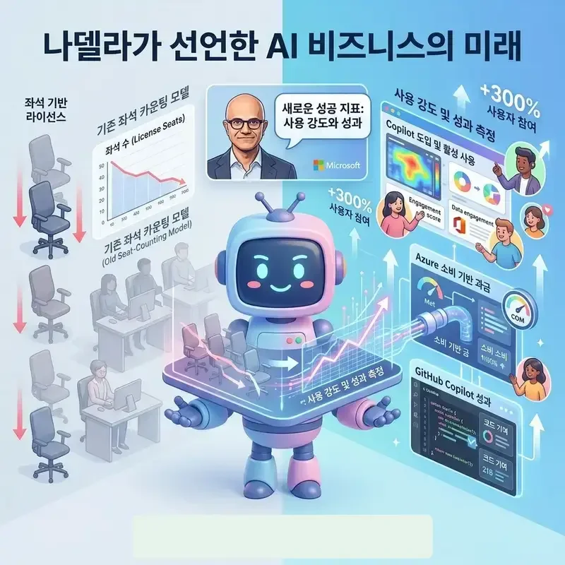 마이크로소프트 CEO 나델라가 선언한 AI 비즈니스 미래 좌석 수가 아닌 사용 강도가 새 기준이다